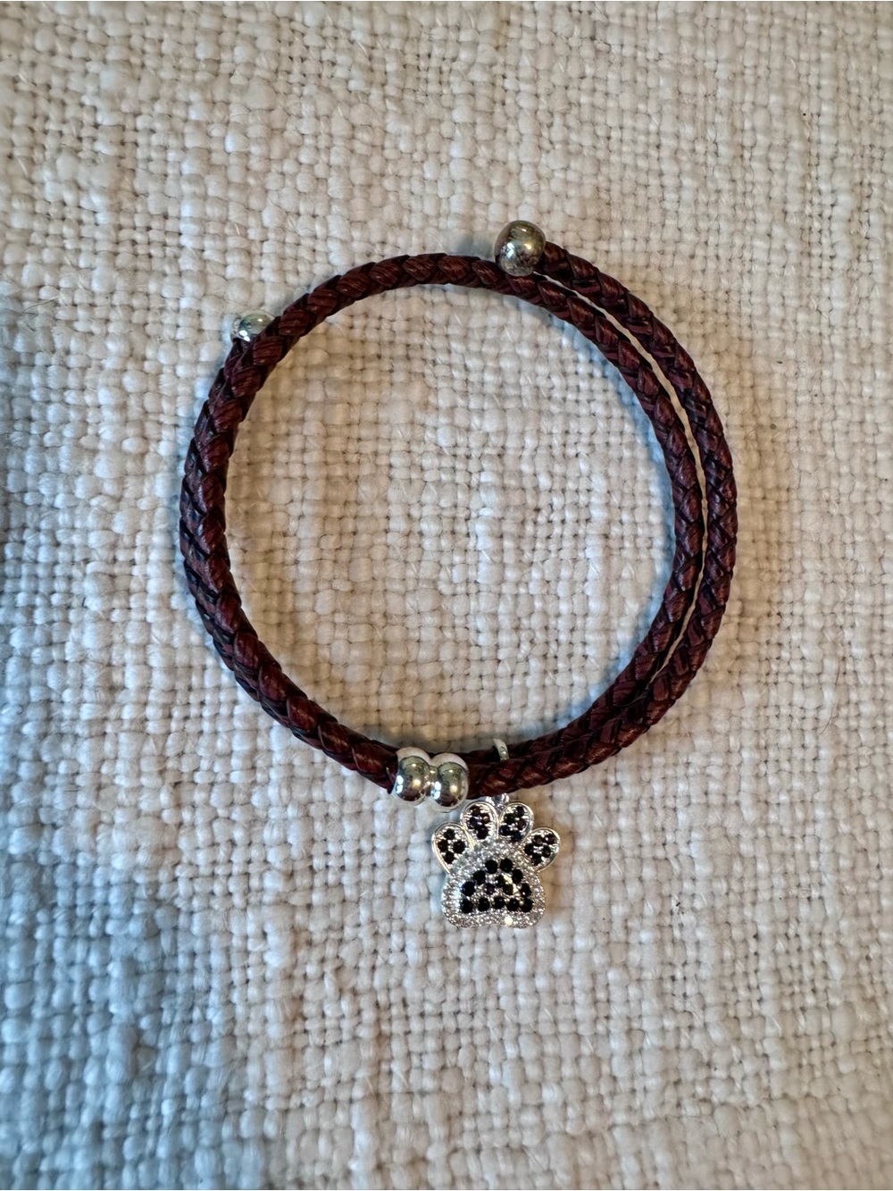 Braided Brown Leather Wrap Bracelet with Paw Charm